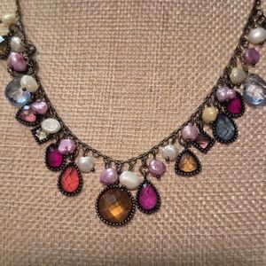 Beautiful Delicate  Multicolor  Drops And Freshwater Pearls  Necklace